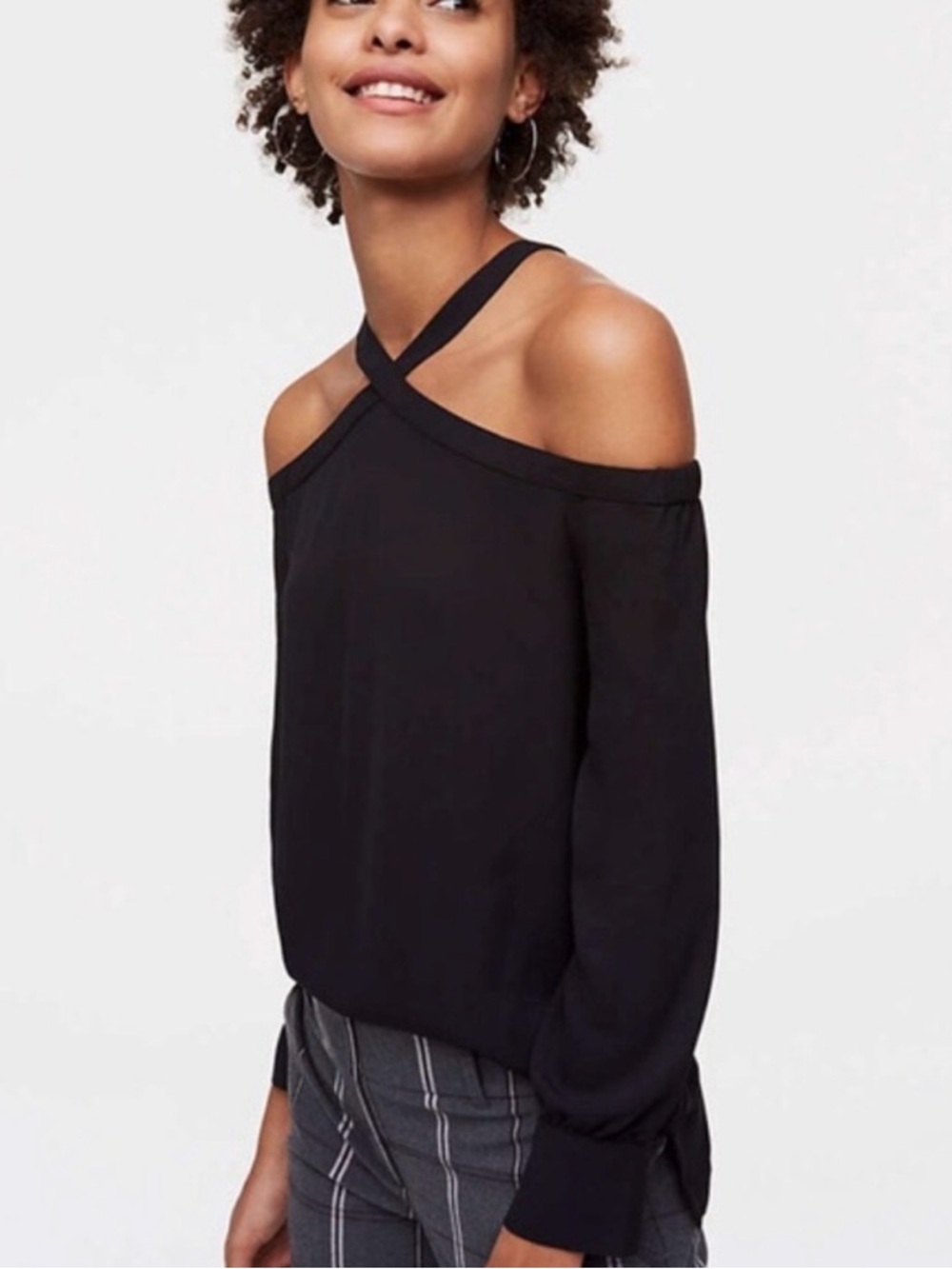 *Loft Black Halter Off-the-Shoulder Blouse - Size XXL